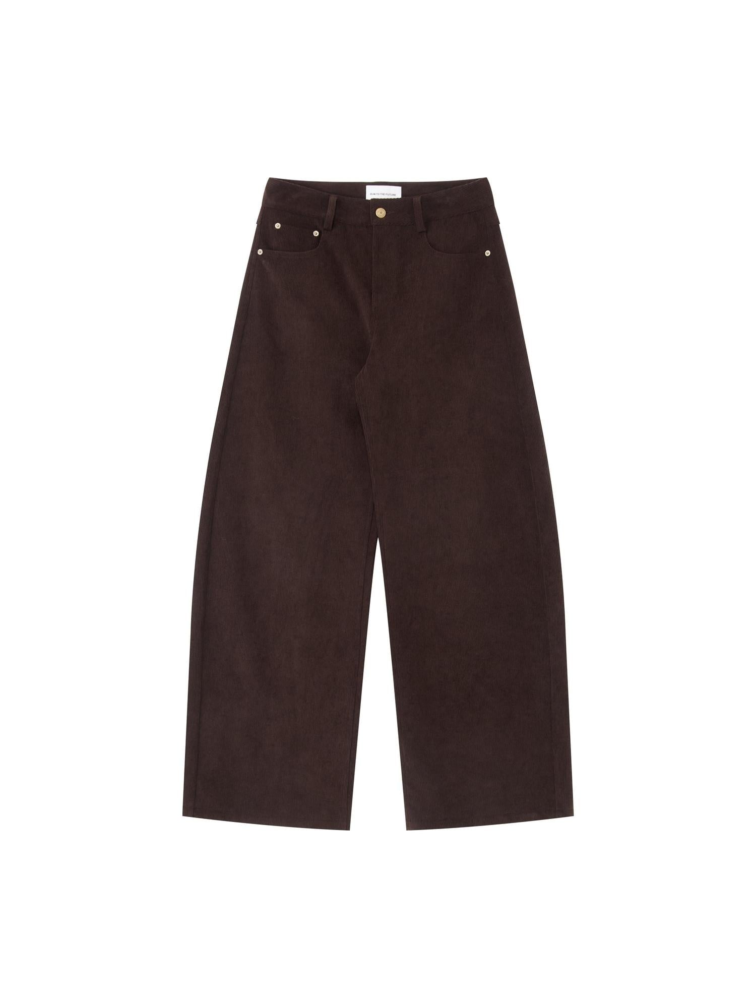 RUN TO THE FUTURE Casual Mid Low Waist Zip Fly Polyester Women Deep Brown Wide-Leg Pants