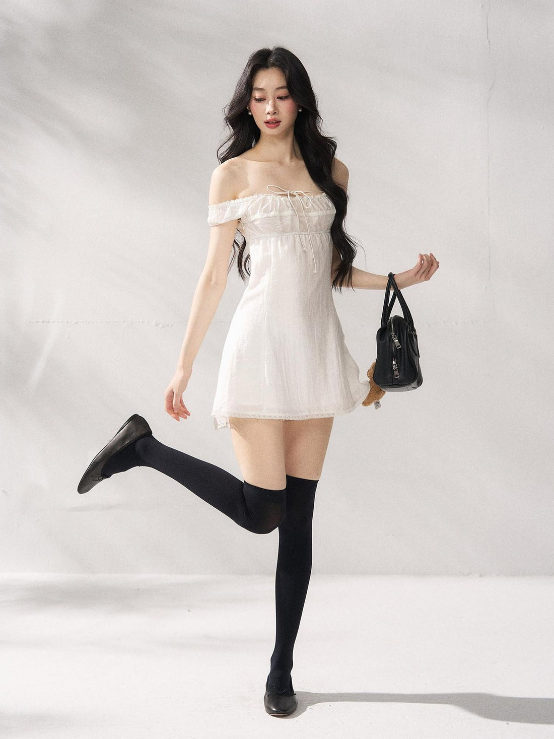 7Shiftin Cinched Tie Waist Minimalist Sleeveless A Line Women White Mini Dresses