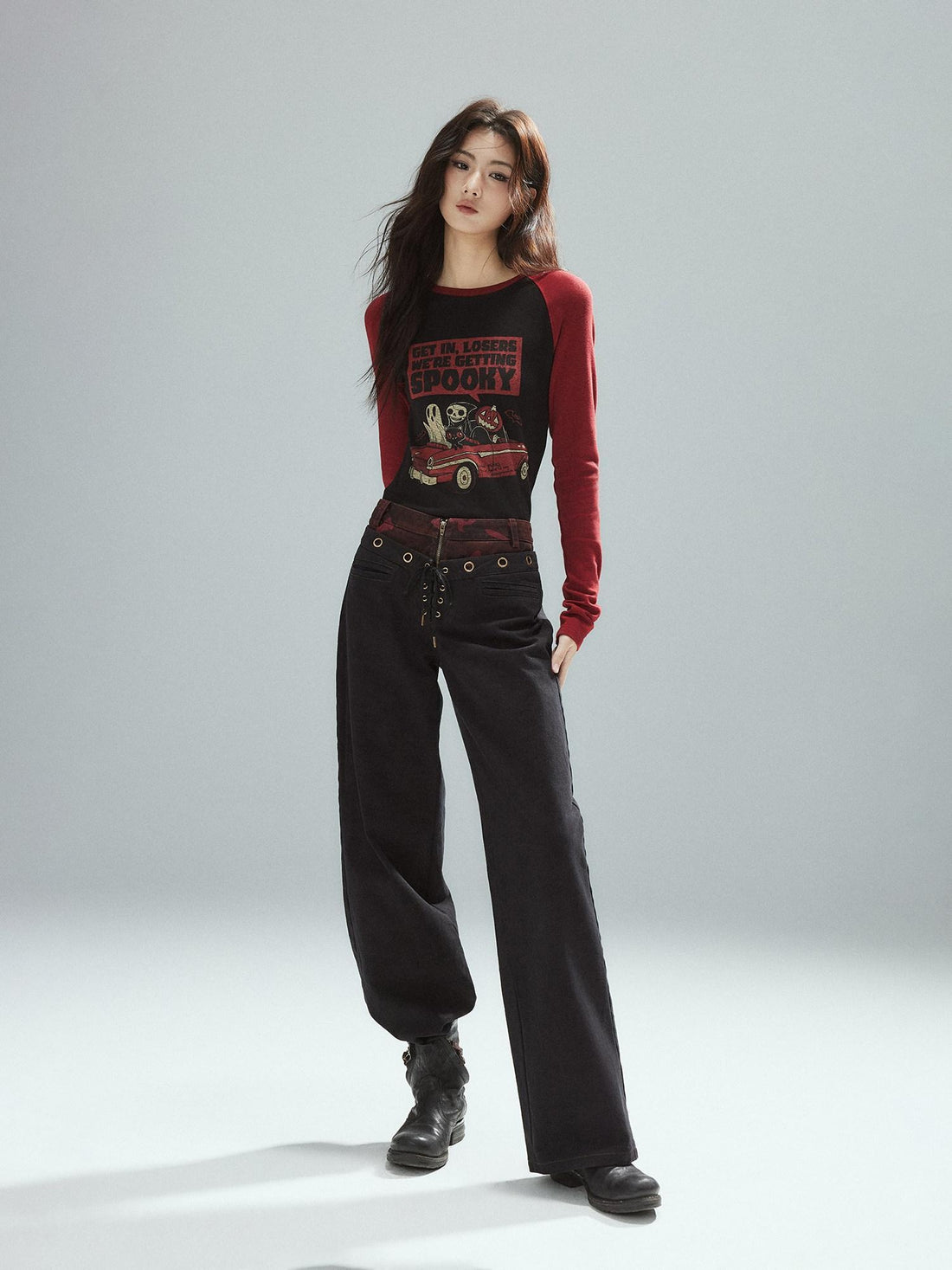 Low pixel Pure Cotton Patchwork Low Waist Street Zipper Women Colorblock Straight Pants