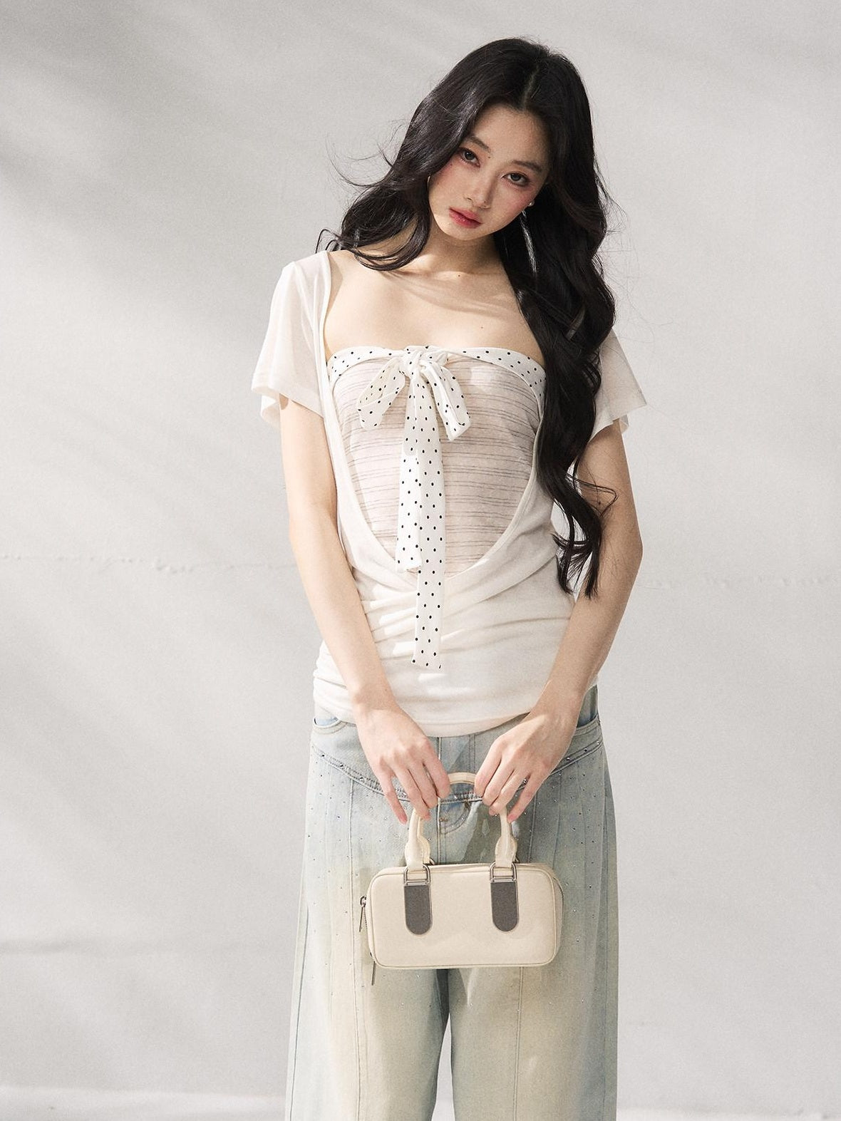 7Shiftin Striped Two Piece Short Sleeve Layered Casual Women Tee Off Shoulder Crop Tops