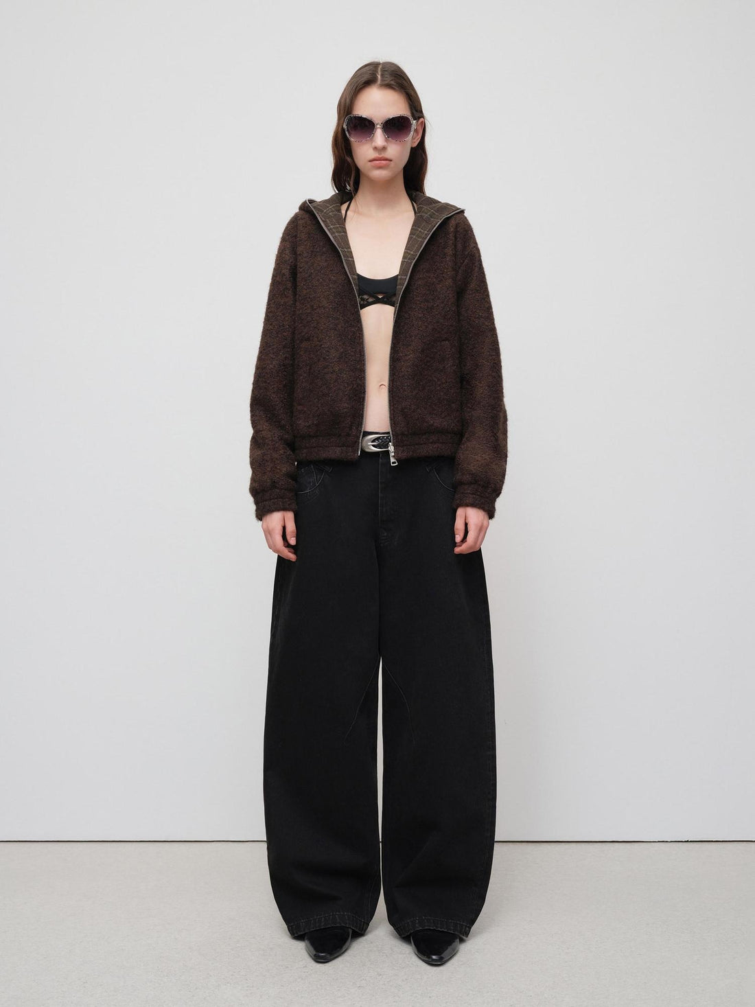 RUN TO THE FUTURE Distressed Washed Black Relaxed Fit Button Fly Mid Low Rise Women Wide-Leg Jeans