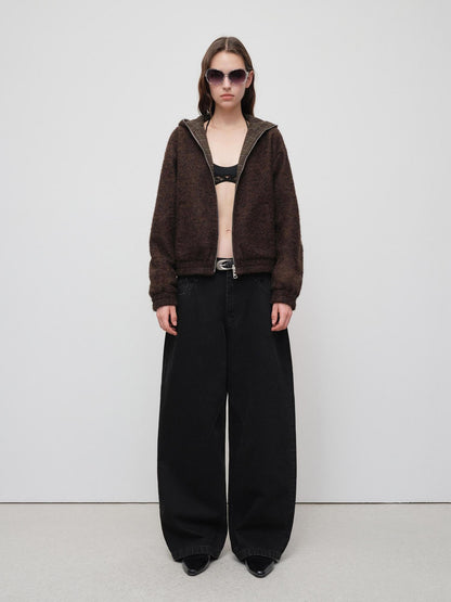 RUN TO THE FUTURE Distressed Washed Black Relaxed Fit Button Fly Mid Low Rise Women Wide-Leg Jeans
