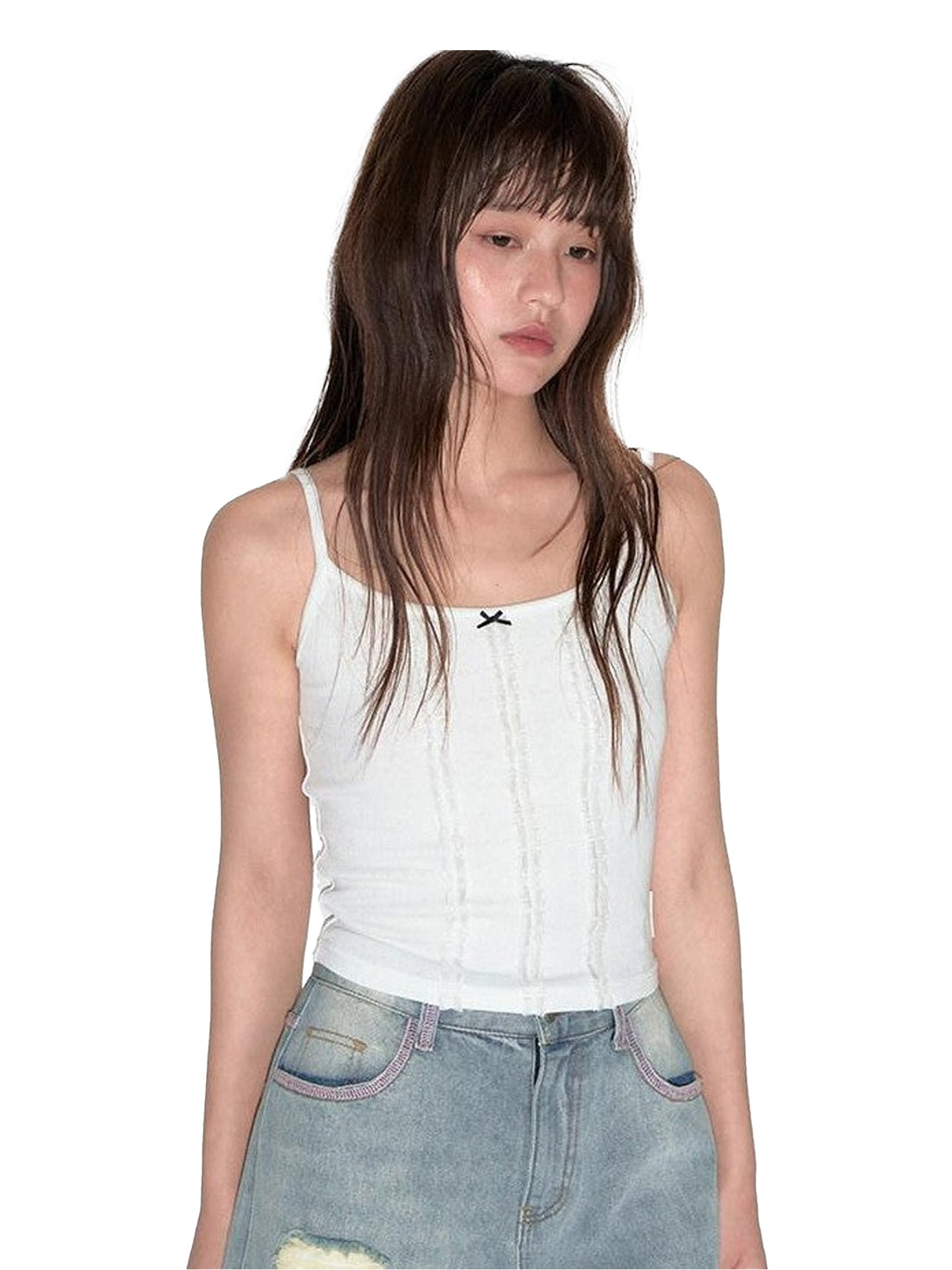 NAPSNAPS Layered Cropped Spliced Lace Trim Women&