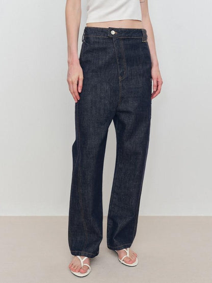 RUN TO THE FUTURE Durable Low Rise Loose Fit Casual Solid Dark Denim No Stretch Straight Jeans