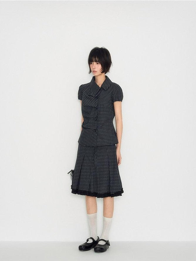 NAPSNAPS Plaid Ruffle Splice Vintage Women&