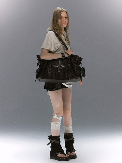 Cest Nous Grunge Punk Studded Dual Strap Detachable Women&
