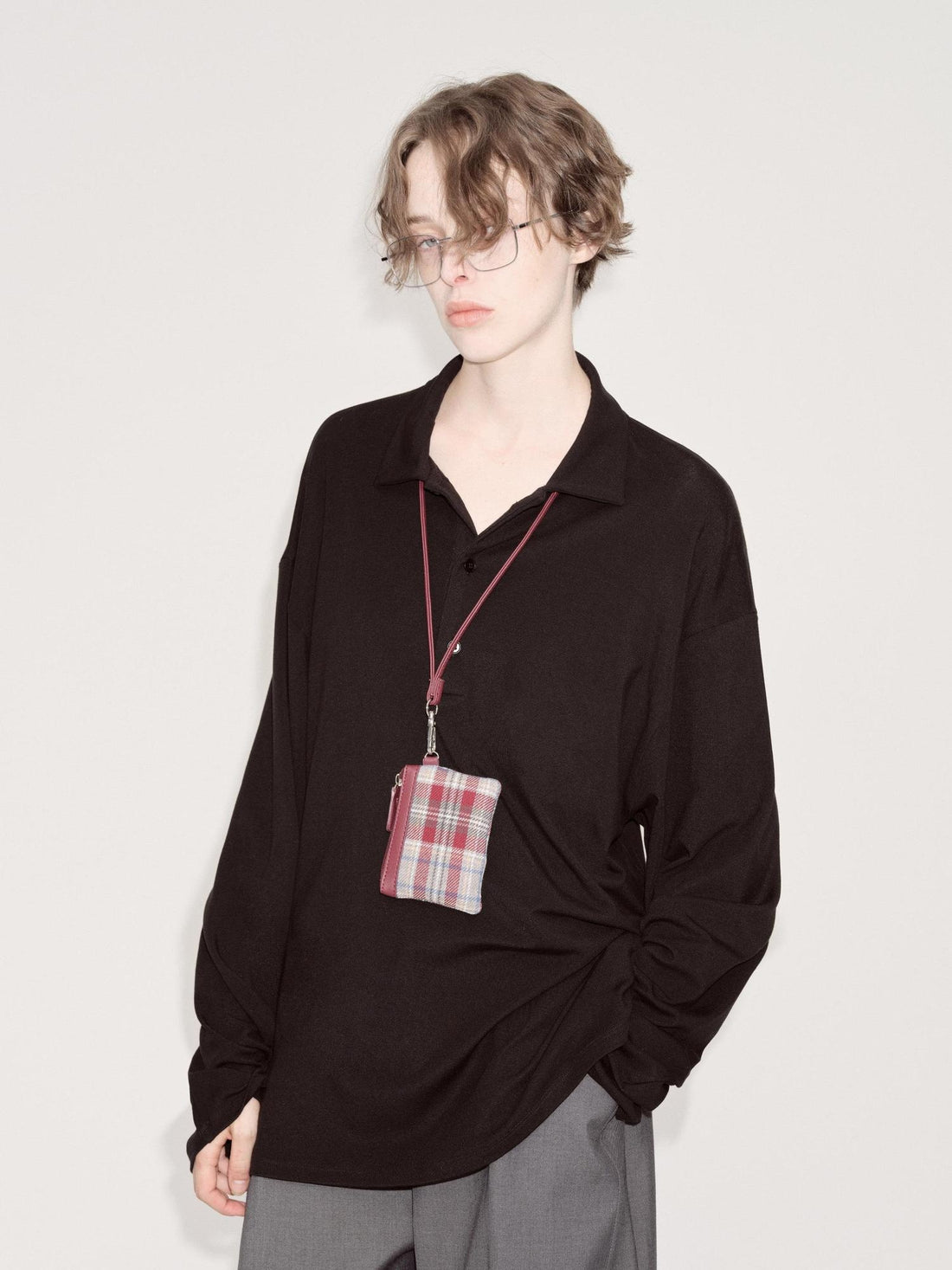 RUN TO THE FUTURE Lyocell Wool Blend Commuter Loose Fit Henley Classic Black Long Sleeve T-Shirts
