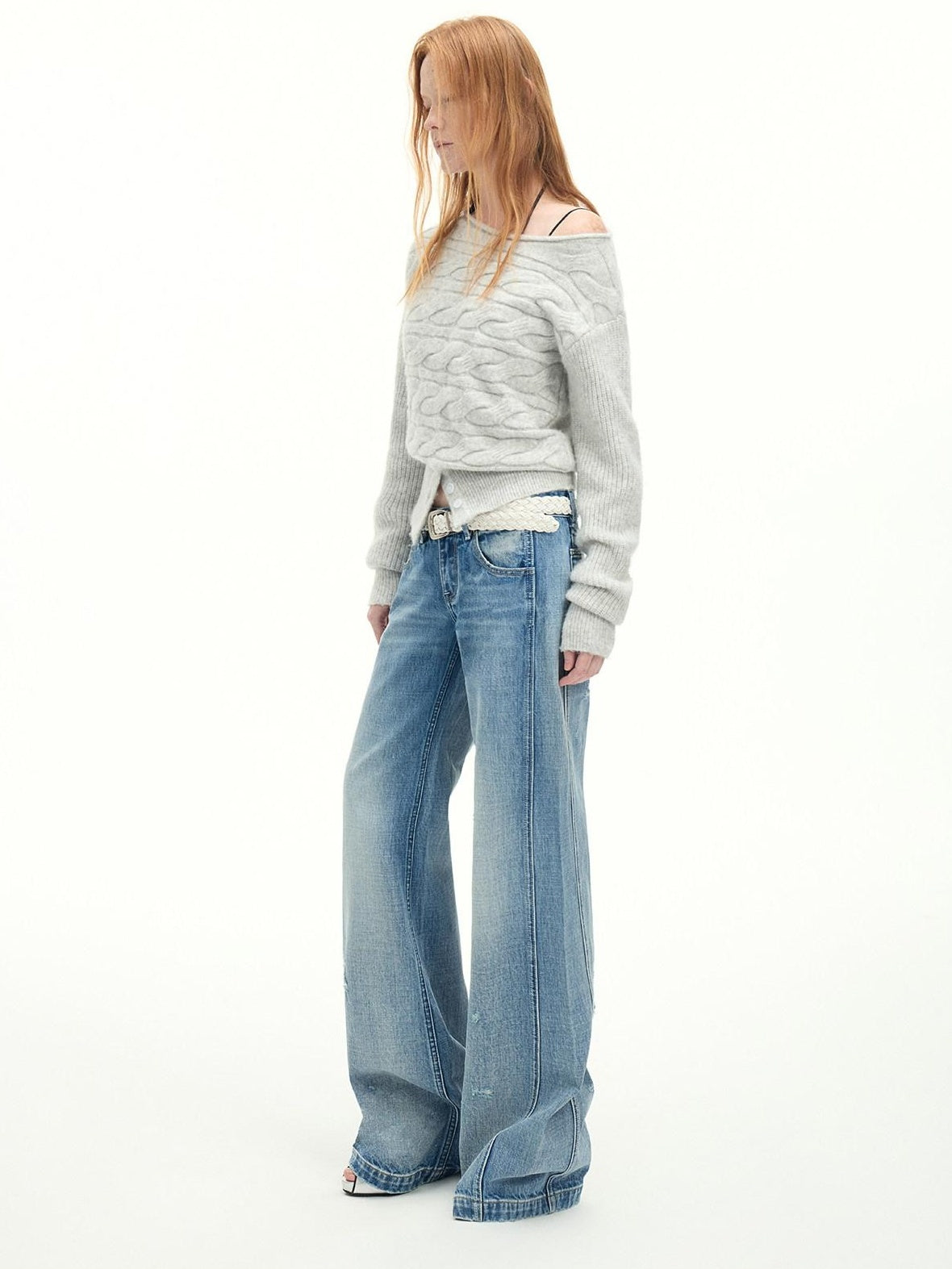 RUN TO THE FUTURE Vintage Washed Flared Cotton Natural Waist Women Blue Wide-Leg Jeans
