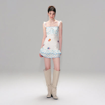 The_NeverMore_Linen_Tie_Waist_Square_Neck_Aline_Slim_Ladies_Printed_Mini_Dresses_MISSTT