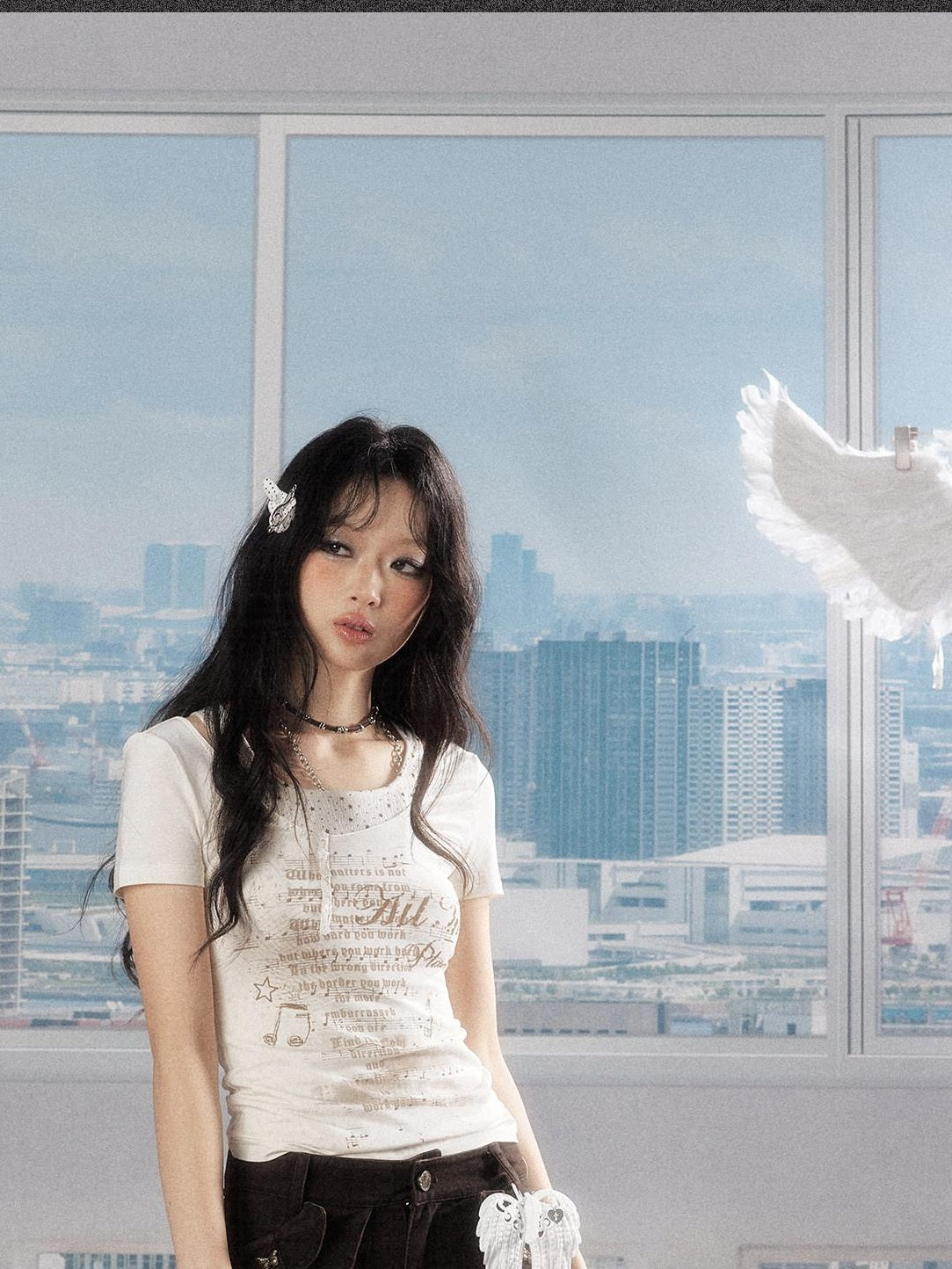 ALL iN plan Soft Lyocell Casual Round Neck A Line Sleeve Women Letter Print Offwhite Tshirt