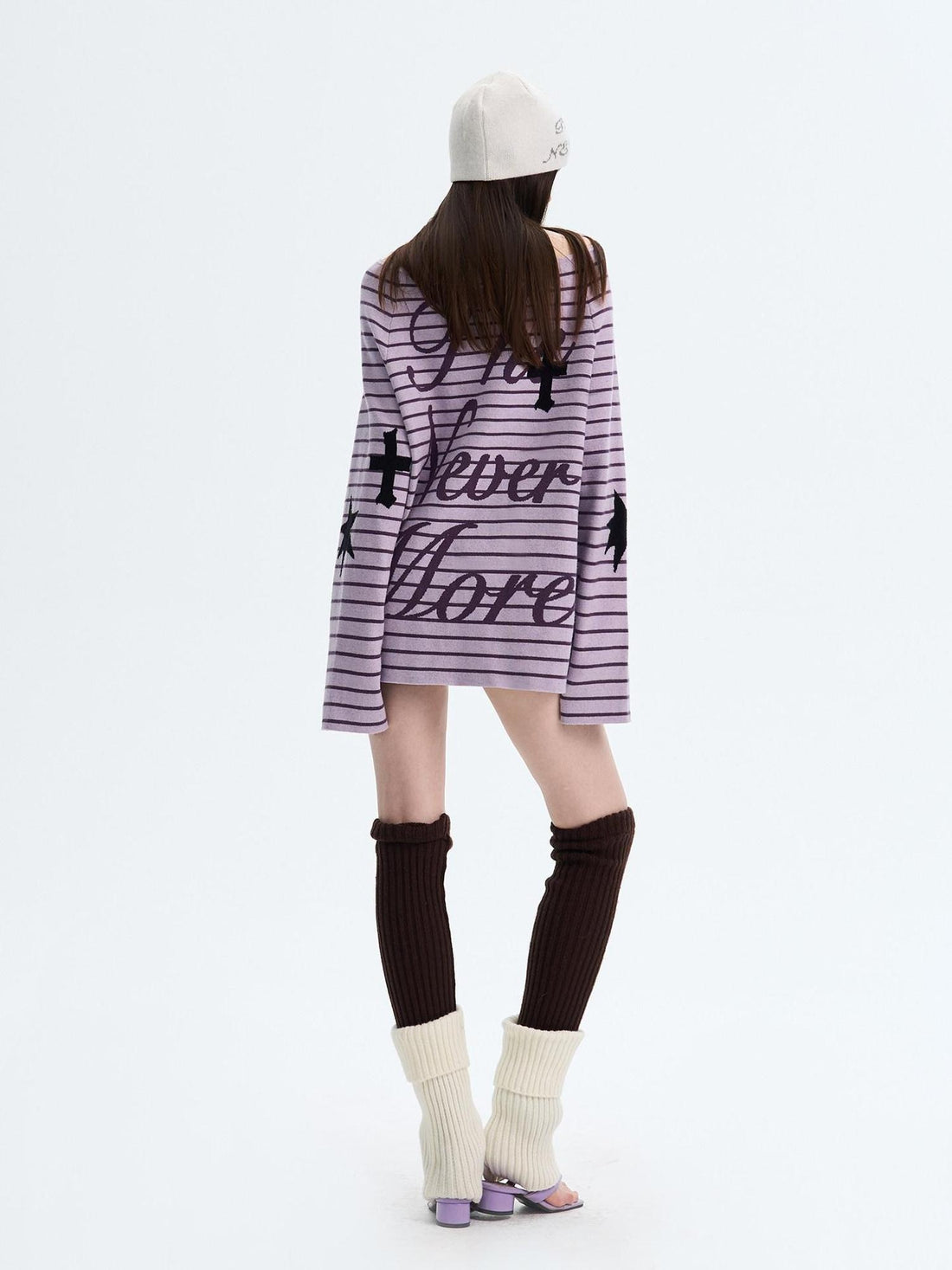 The NeverMore Sexy Colorblock Oversized Crewneck Short Striped Button Pullover Women Sweaters