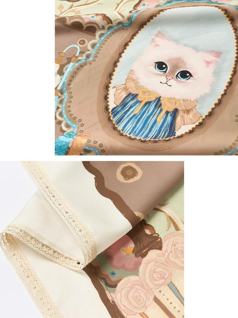 OuttheBlue Decorative 60Cm Large Square Chinese Style Unisex Geometric Cat Headdresses
