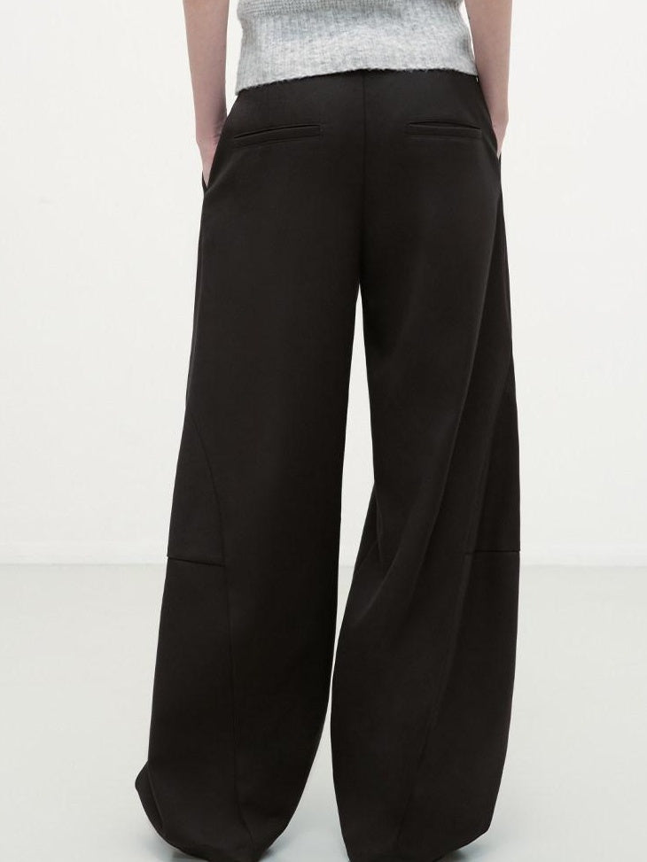 RUN TO THE FUTURE Pleated Minimalist Mid Rise Micro Stretch Casual Loose Fit Black Wide-Leg Pants