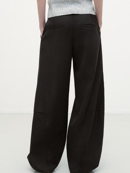 RUN TO THE FUTURE Pleated Minimalist Mid Rise Micro Stretch Casual Loose Fit Black Wide-Leg Pants