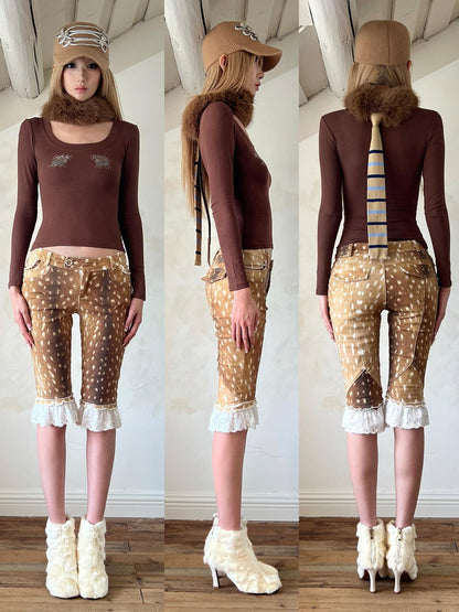 nit alcove Breathable Pure Cotton Slim Fit Casual Rhinestone Unisex Long Sleeve Crop Tops