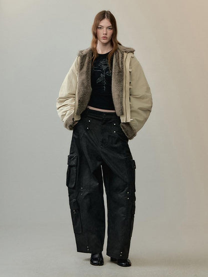 AnnoMundi Eco Friendly Oversized Utility Sailor Collar Women Zipper Khaki Casual Jackets