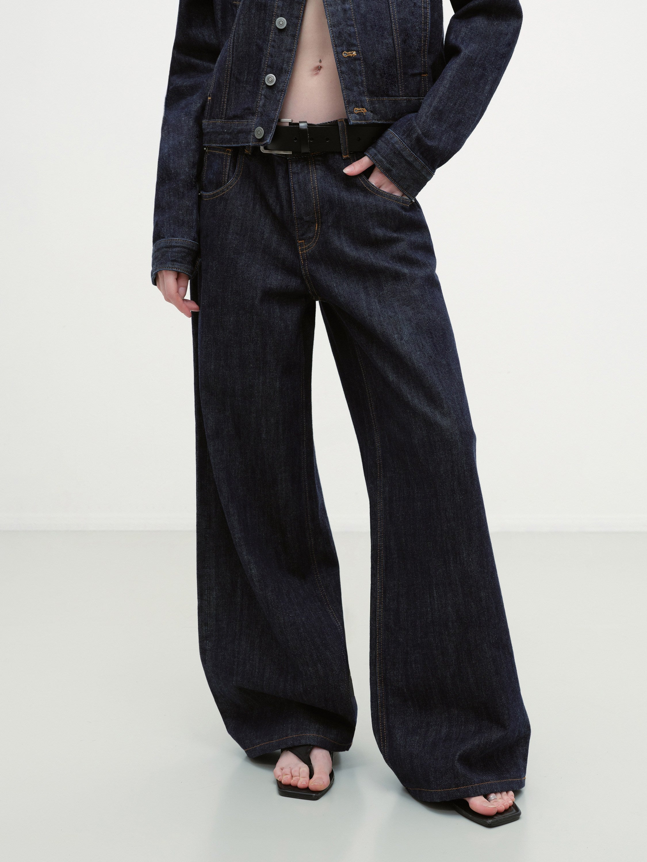 RUN_TO_THE_FUTURE_Indigo_Two_Piece_Denim_Set_Button_Jacket_Casual_Neutral_Female_Wide-Leg_Jeans_MISSTT