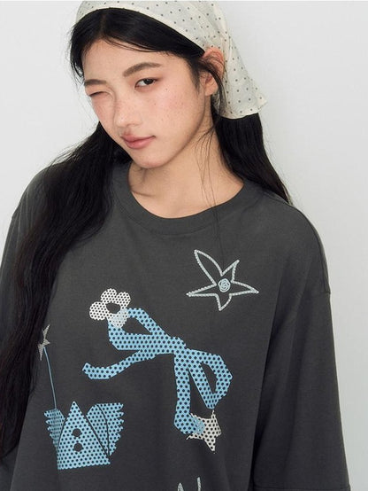 NAPSNAPS Rhinestone Print Loose Women&