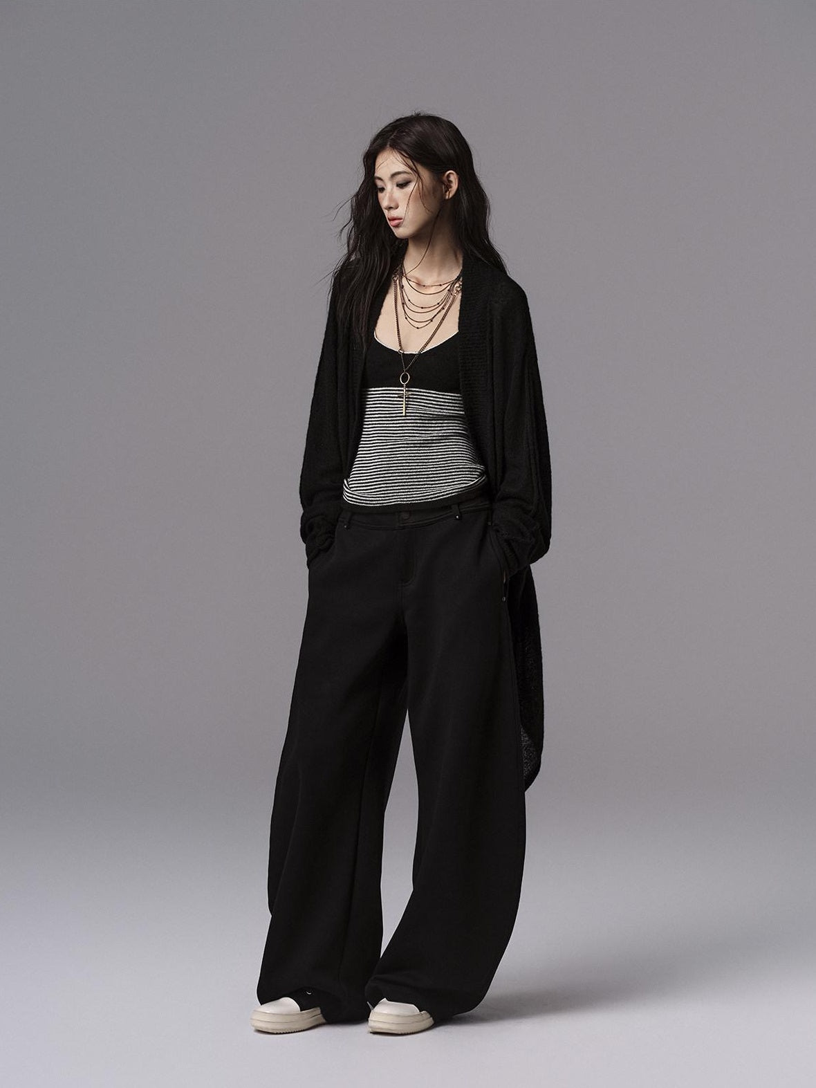 Low pixel Cozy Wool Blend Gothic Oversized Open Front Knit Women Black Cardigans