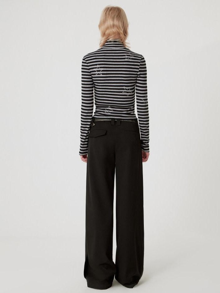 RUN TO THE FUTURE Original Pocketed Low Rise Zip Fly Stretch Black Women Straight Pants