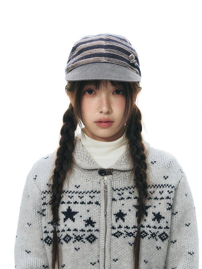 NAPSNAPS Vintage Fair Isle Star Knit Turndown Collar Women&