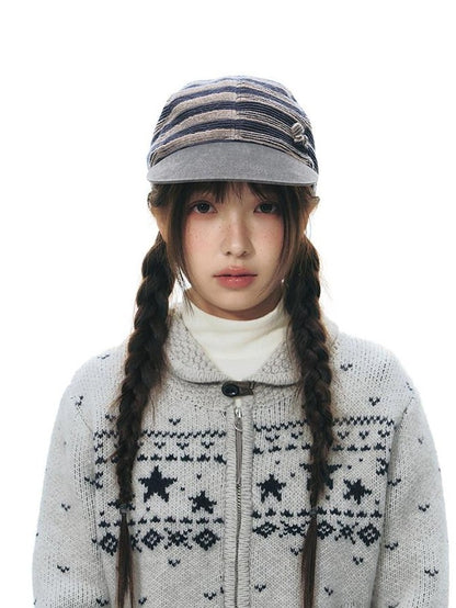 NAPSNAPS Vintage Fair Isle Star Knit Turndown Collar Women&