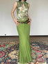 Wet Tail Elastic Mid Waist Chinese Inspired Mermaid Hem Casual Women Maxi Skirts