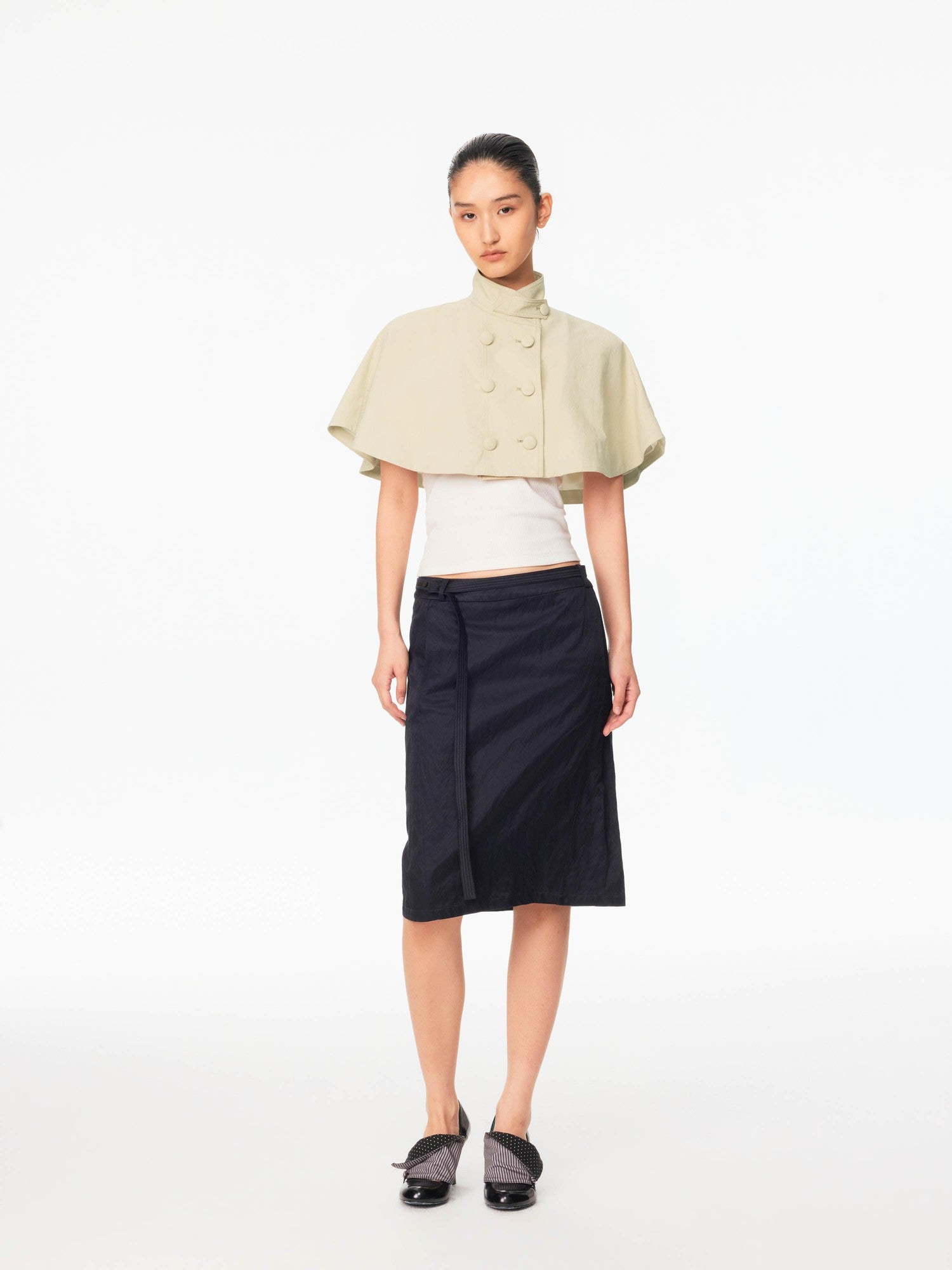 Northbutsouth Mini Cape Double Breasted Small Stand Collar Women&