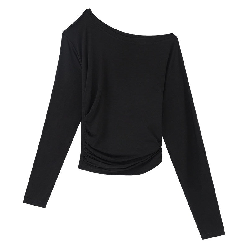 RUN_TO_THE_FUTURE_Moisture_Wicking_Lyocell_Slim_Asymmetric_Neck_Women_Solid_Long_Sleeve_T-Shirts_MISSTT