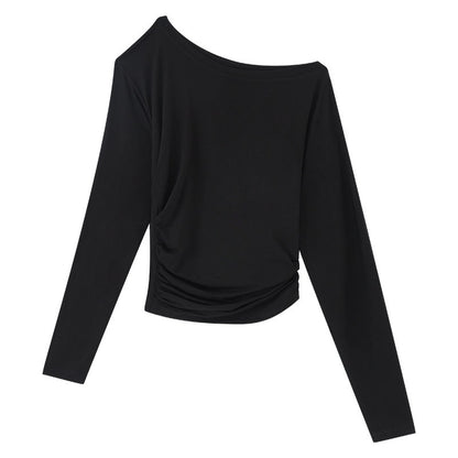 RUN_TO_THE_FUTURE_Moisture_Wicking_Lyocell_Slim_Asymmetric_Neck_Women_Solid_Long_Sleeve_T-Shirts_MISSTT