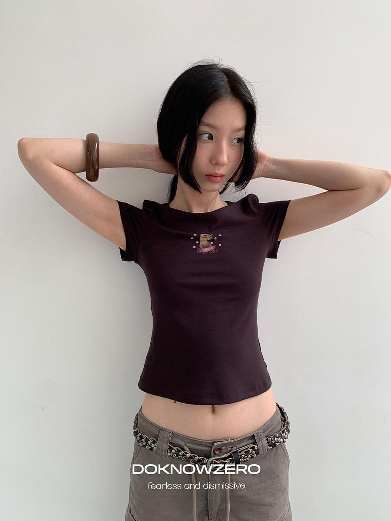 DKZ OFFICIAL Coffee Retro Print Slim Fit Women&