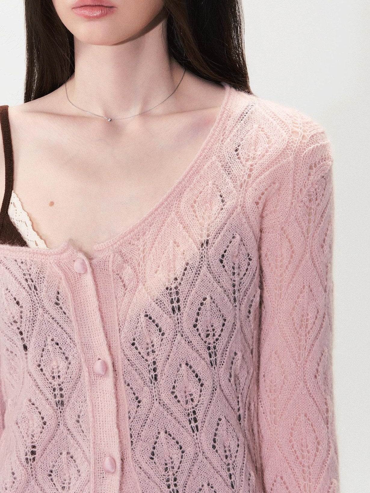 The NeverMore Alpaca Mohair Lightweight Diamond Cropped Button Front Women Knit Cardigans