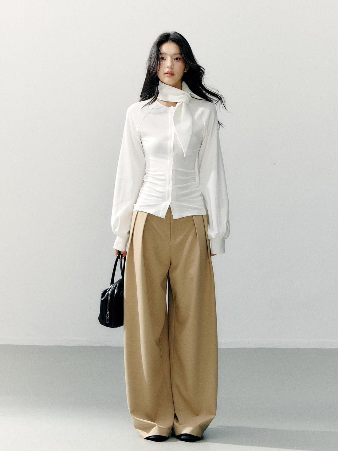 7Shiftin Detachable Lace Trim Natural Waist Casual Khaki Women Wide Leg Pants