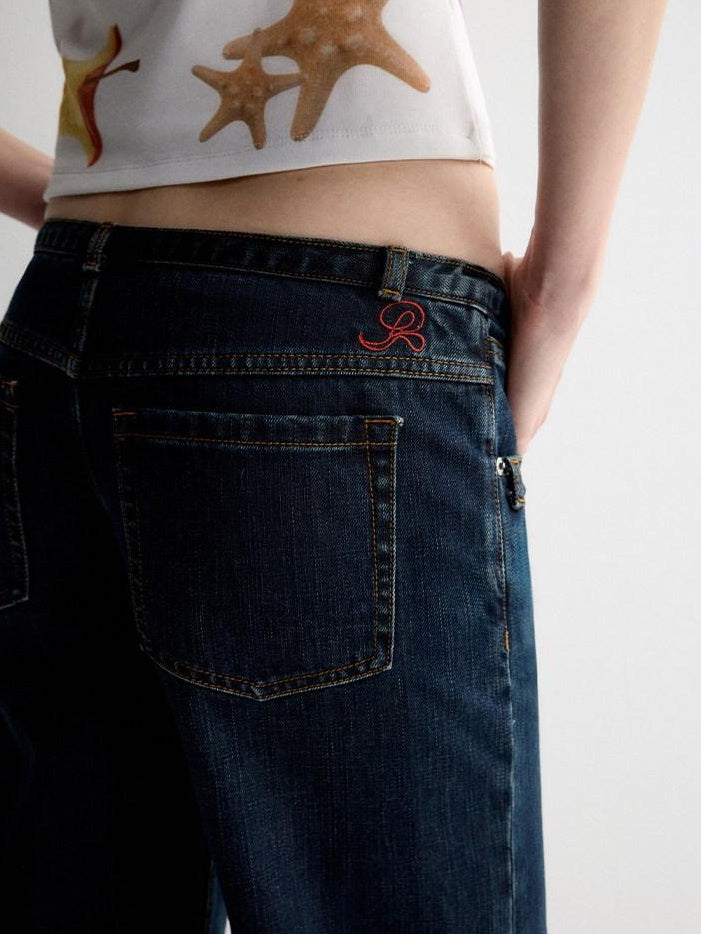 RUN TO THE FUTURE Durable Vintage Deep Blue Casual Low Rise Straight Fit Zipper Denim Shorts