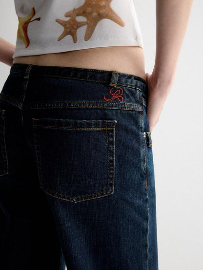 RUN TO THE FUTURE Durable Vintage Deep Blue Casual Low Rise Straight Fit Zipper Denim Shorts