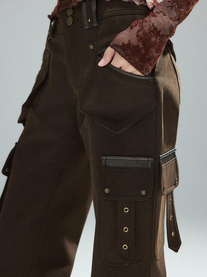 Low pixel Slim Low Rise Cotton Flare Street Style Zipper Brown Women Cargo Pants