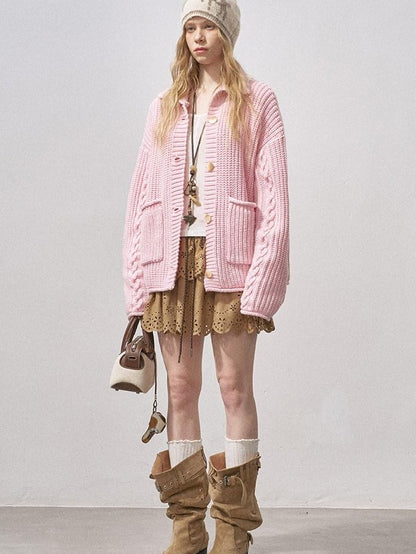DIDDI MODA Sakura Pink Chunky Cable Knit Women&