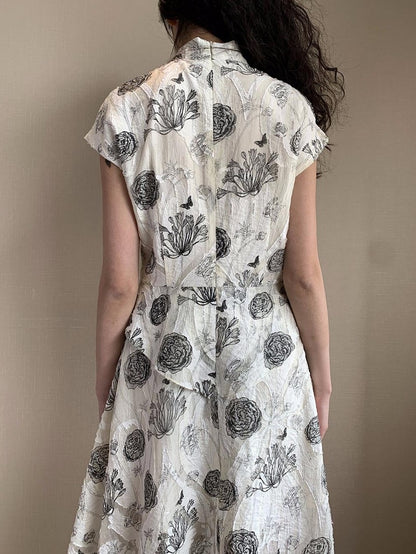 Dorydory Ivory Cutwork Stand Collar Asymmetric Hem Women&