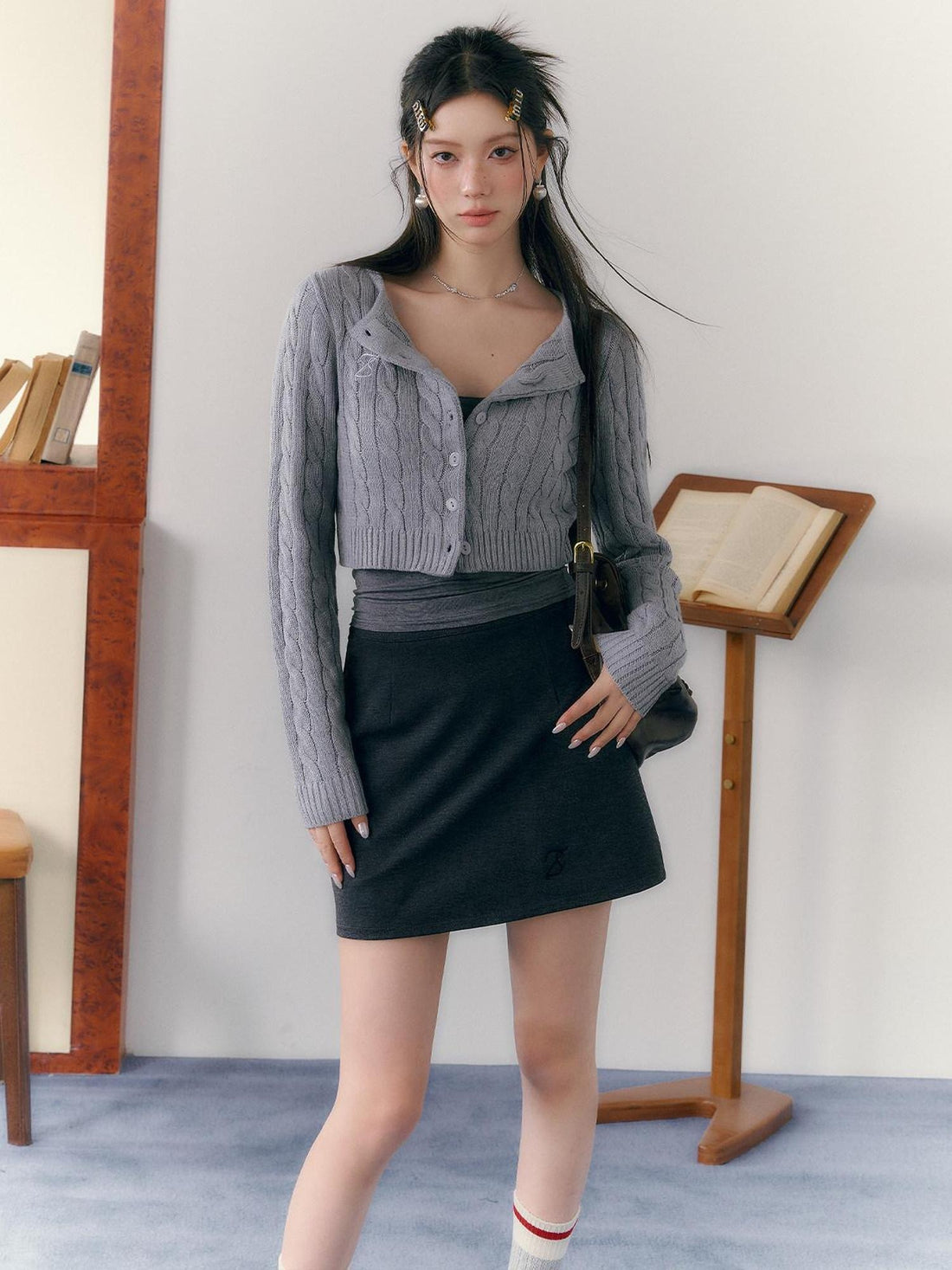 7Shiftin Crop Two Piece Casual Short Length Layered Set For Women Blue White Shirts