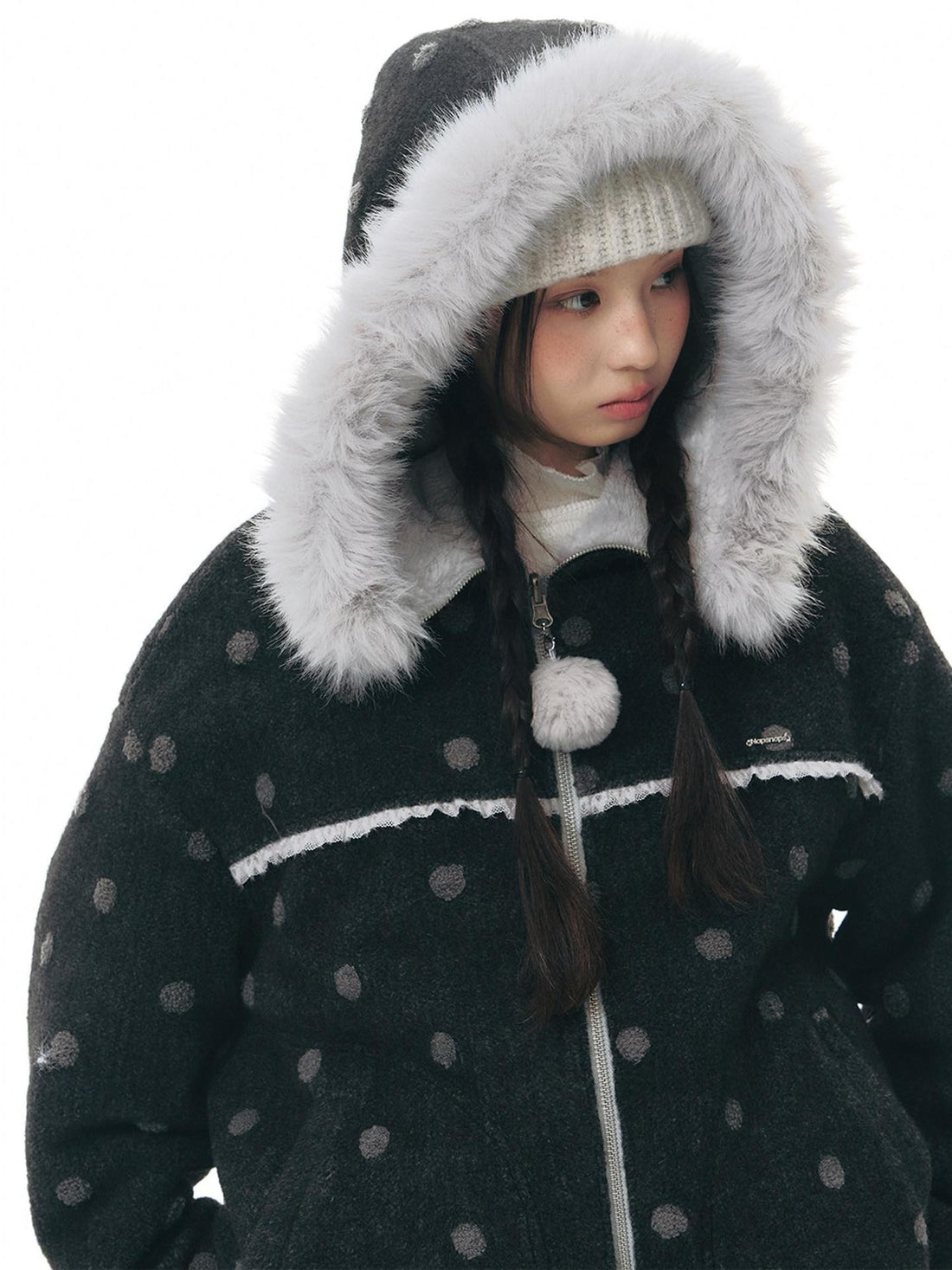 NAPSNAPS Black Polka Dot Reversible Patchwork Hooded Women&