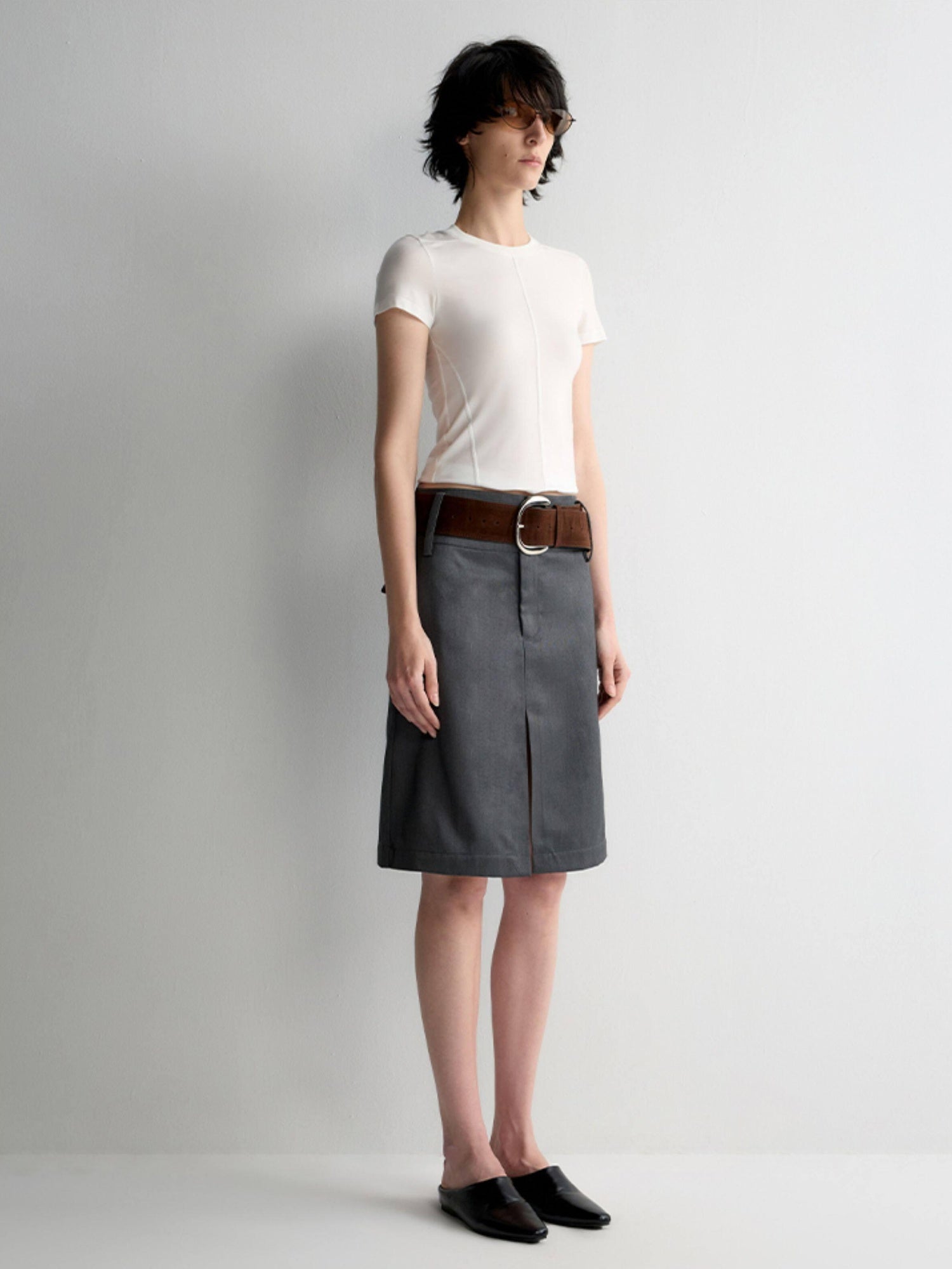 RUN TO THE FUTURE Lined Wool Blend Low Waist Pockets Vintage Office H Silhouette Midi Skirts