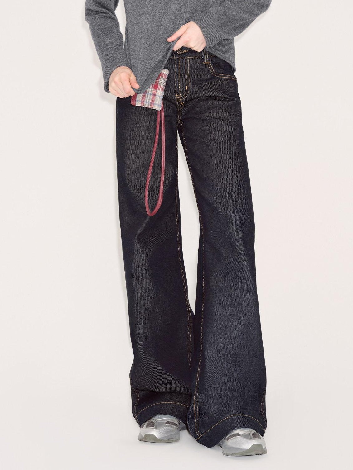 RUN TO THE FUTURE Comfort Cotton Blend Low Rise Long Length Dark Raw Denim Classic Straight Jeans