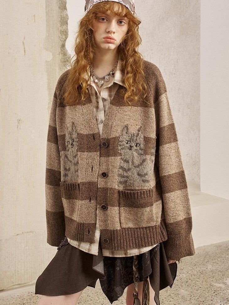 DIDDI MODA Symmetrical Cat Stripe Relaxed Oversized Women&