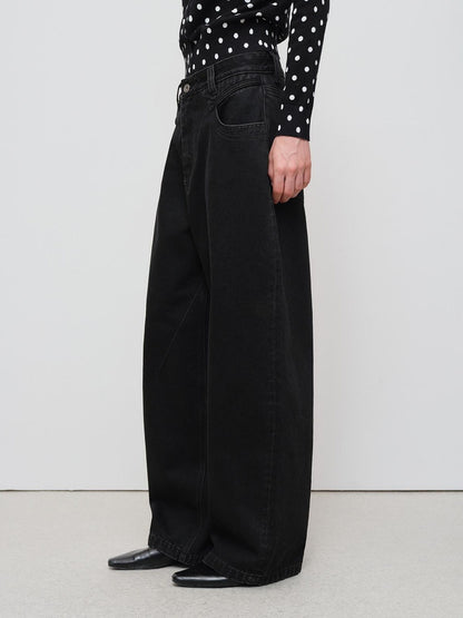 RUN TO THE FUTURE Distressed Washed Black Relaxed Fit Button Fly Mid Low Rise Women Wide-Leg Jeans