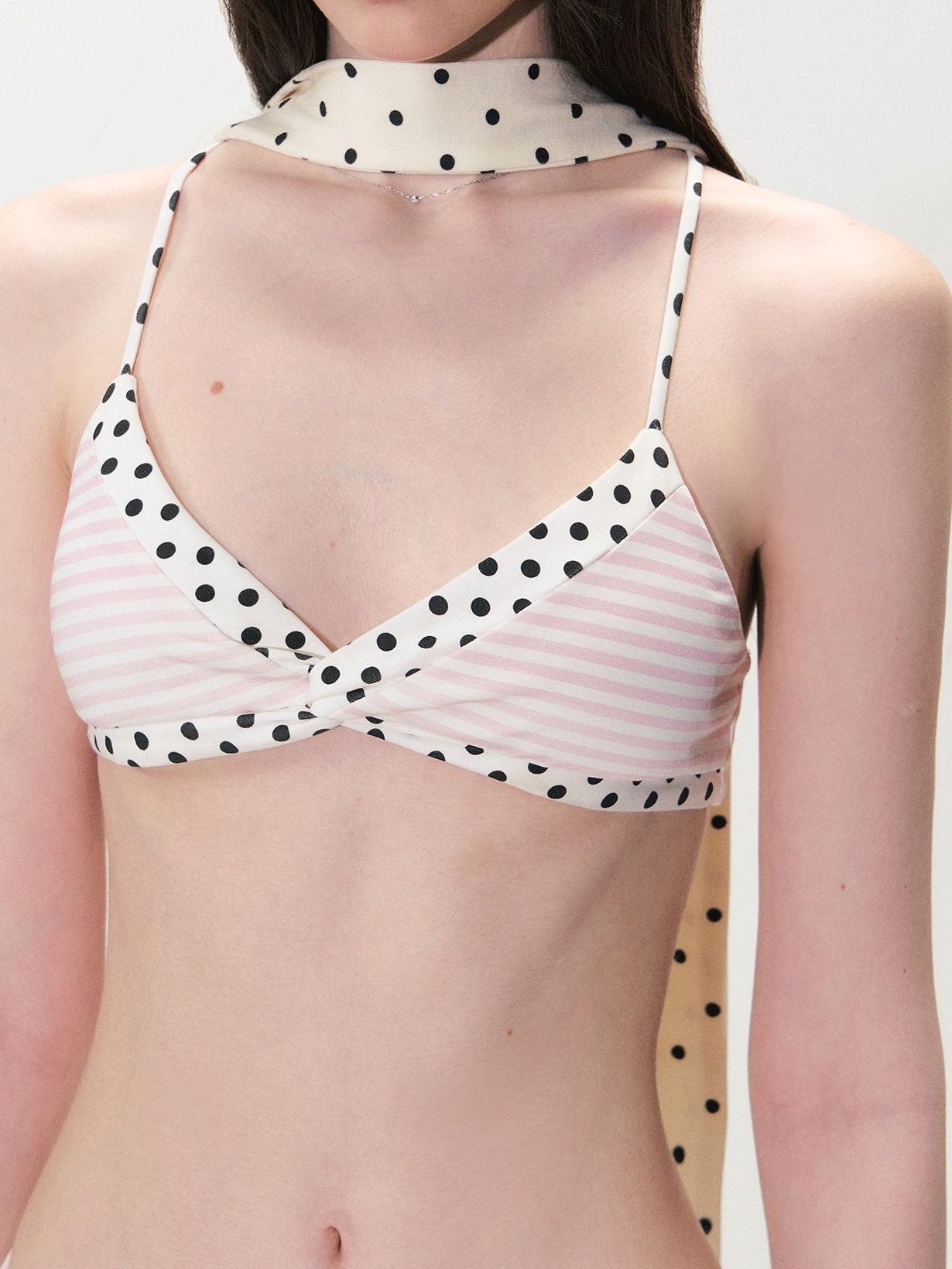 The NeverMore Padded Polka Dot Slim Fit Cropped Round Neck Womens Cotton Blend Camisoles