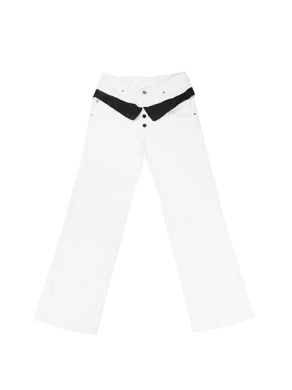 nit alcove Light Stretch Casual Dual Waist Natural Waist Unisex Black White Straight Pants