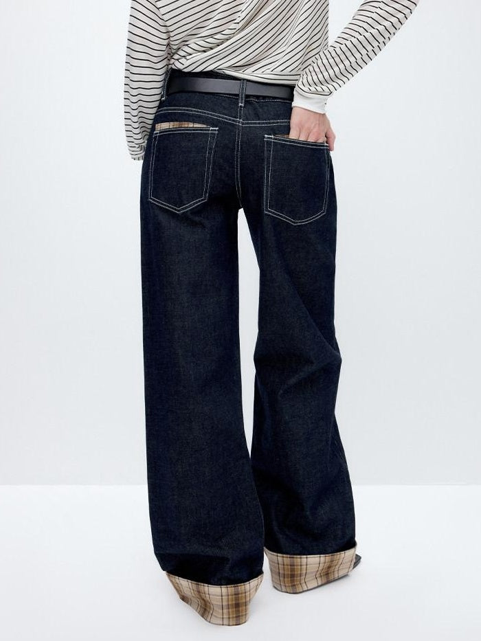 RUN TO THE FUTURE Washed Low Waist Wide Leg Loose Fit Casual Denim Indigo Straight Jeans