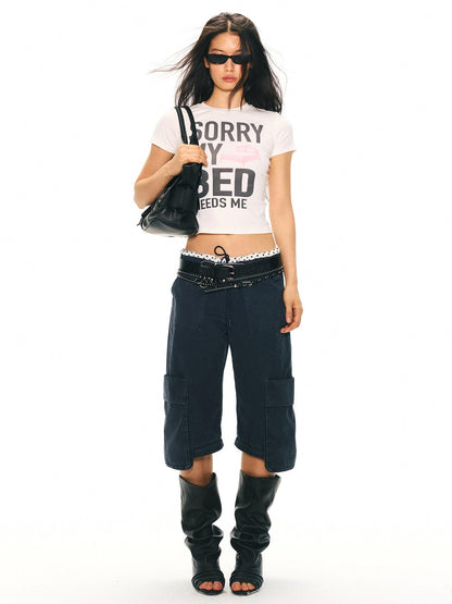 2th Desire Yellow Slim Cropped Playful Letter Print Women&