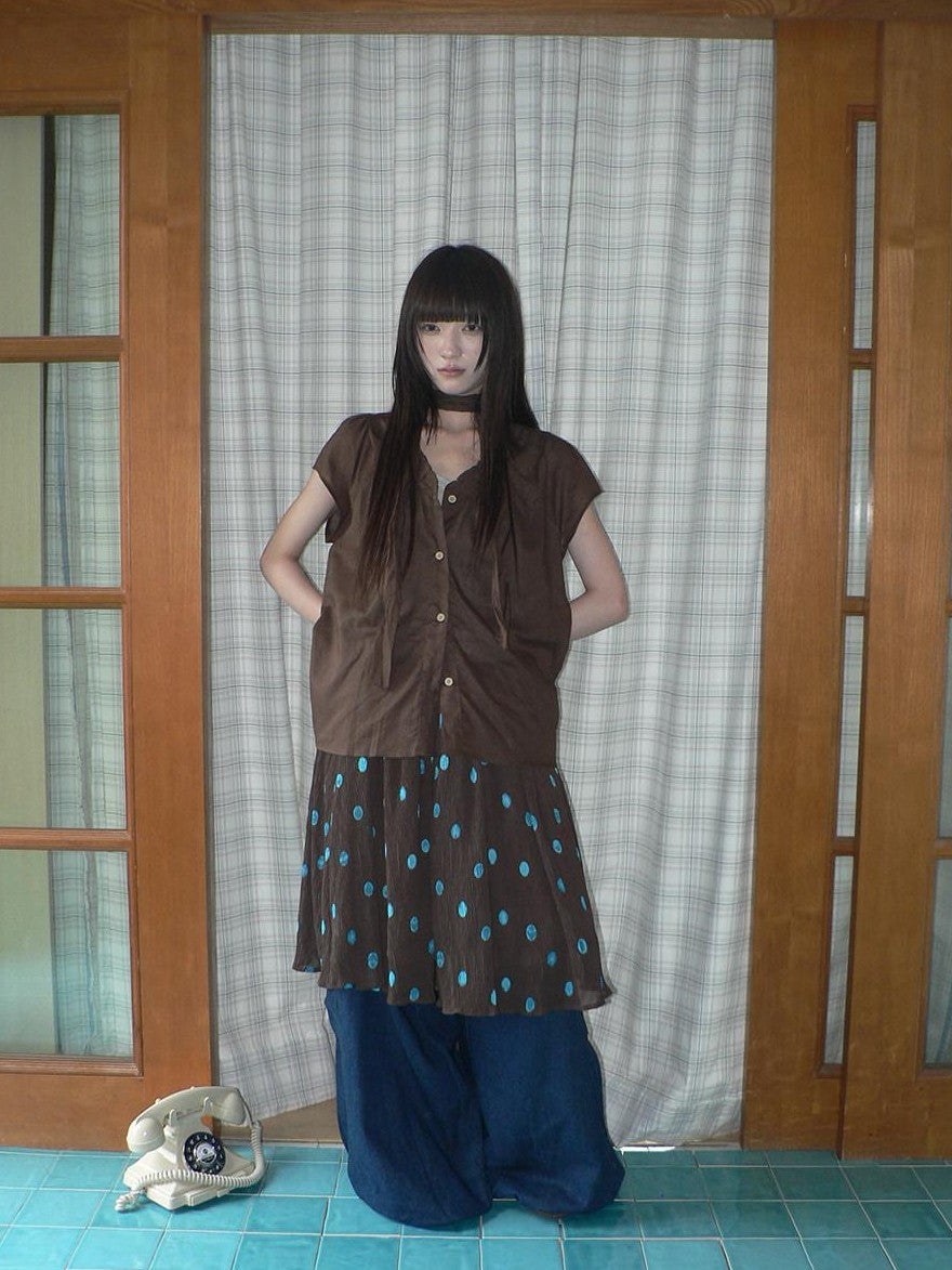 ang project Deep Blue Vintage Pleated Elastic Waist Loose Fit Women&