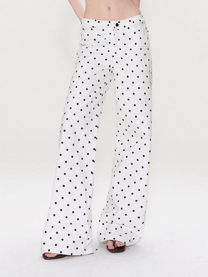 The NeverMore White Polka Dot V Waist Loose Fit Button Fly Women Denim Straight Leg Jeans